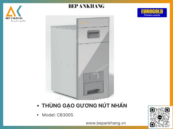 THÙNG GẠO GƯƠNG NÚT NHẤN EUROGOLD CB300S - 300mm